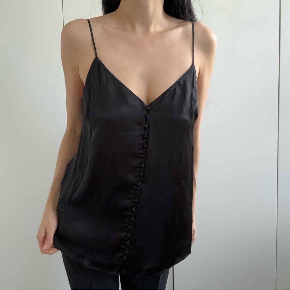 Aritzia Wilfred black silky button down tank blouse XS